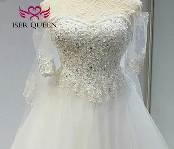 Kristalno Beading Luksuzni Pol Rokav Arabski Žogo Obleke Poročne obleke Nove Plus Velikost Poroka Oblek Bele Poročne Obleke WX0139