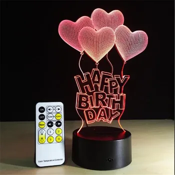 3D lučka Vesel, Darilo za Rojstni dan Ljubezni Baloni LED Tabela Svetlobe Akril Noč s 7 se Spremeni barva Remote Touch Stikalo otroci