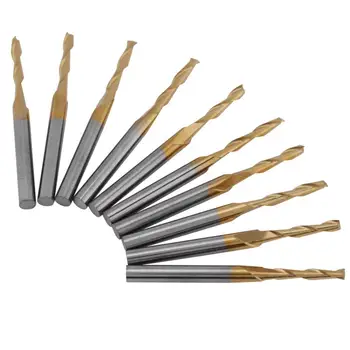 10Pcs Spirala Koncu Mlini Titanium obložene Dvojno-flavta Koncu Mlin Graviranje Nož Karbida Rezkanje 2 mm Rezilo za Rezanje Roba Premer
