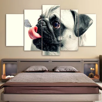 5 Kos Platna, Slikarstvo, Umetnost Lepe Pet Dog Slikarstvo Pugs Stenske Slike Doma Moderna Dnevna Soba Dekoracijo Sten Uokvirjena Plakat