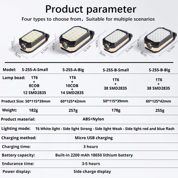 Prenosni COB Delo Svetlobe, Nepremočljiva T6 LED Svetilko USB Polnilne Kamp Svetilka z Močjo Dnu Zaslona Magnet Design