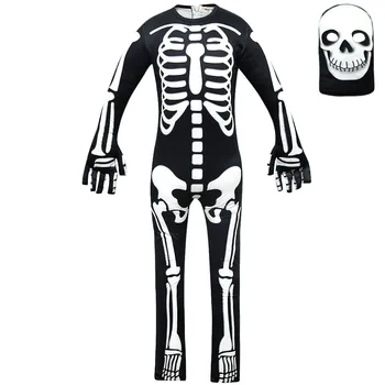 Fortnite igra ins eksplozivnih lobanje okoli cosplay dolgo sleeved enodelne otroške Halloween kostum pokrivala dekoracijo