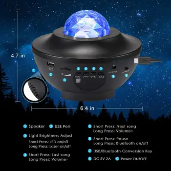 Barvita Zvezdnato Nebo Ponoči, Svetlobni Projektor Bluetooth USB Glasbe Senzor Igralec Stranka Učinek Zunanjega lučka Romantično galaxy Projekcija