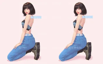 Kpop DVAKRAT EXO IE plesno predstavo enako seksi brez rokavov brez naramnic povodcem telovnik vrhovi + modra svoboden Visok pas, jeans dva kosa iz ženske