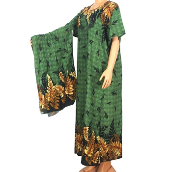 Dashikiage Afriške Elegantno Zelena Bombaž Cvjetnim Tiskanja Kratek Rokav O-Vratu Sodobne Poletje Ženske Maxi Obleko haljo africaine