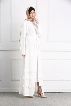 Moda cvetlični Spredaj odprti muslimanskih obleka s pasom bele abaya dubaj haljo muslimanskih djelaba femme