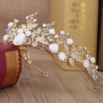 Baročni Ročno Zlato Cvetnih Listov Tiara Kron Poroko Lase Trte, Pribor, Nakit, Poročne Naglavni Del Vintage Dodatki Za Lase