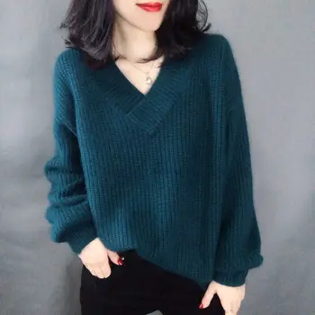 Seksi pletene V-vratu jopica, jeseni in pozimi moda preprost ohlapen pulover, jakna, dolgo sleeved plus velikost rally knitwearh0032