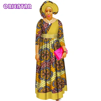 Priložnostne Afriške Obleke za Ženske Afriške Tiskanja Haljo Africaine Visoko Pasu Ankara Obleke z Headtie Afriška Oblačila WY3435