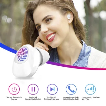 Dotik Tipka Najmanjši Bas Mini Pravi Brezžični Bluetooth 5.0 Slušalke Slušalke TWS HD Stereo Čepkov Za xiaomi iphone huawei