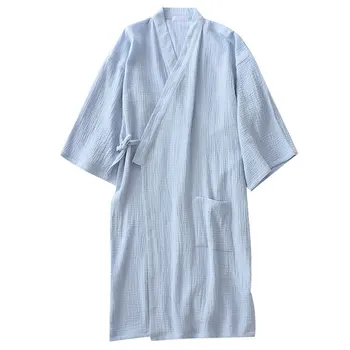 Jeseni Bombažne Krep Dvojno Gazo Japonski Kimono Plašč Ženska Oblačilih Sleepwear Nekaj Hišna Obleke Dolgo Poroko Pižami