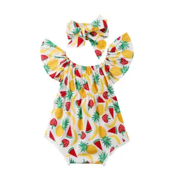 Newborn Baby Dekle 0-24M Sadje Tiskanja Srčkan Bodysuits Ananas, Jagode Baby Jumpsuit Sunsuit Poletne Obleke, Obleke Glavo
