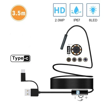 Endoskop Fotoaparat 1200P 8 mm 1M 2M 5M Semi-Rigid USB-Endoskop Tip C Borescope Pregledovalna Kamera za Pametni telefon Android, Windows