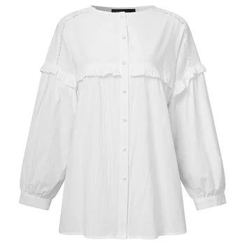 Moda Elegantno Belo Srajco Žensk Pomlad Ruffles Bluzo ZANZEA Urad Dama Vrhovi Tunika Femininas Priložnostne Long Sleeve Solid Blusas