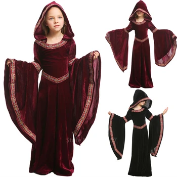 Halloween Kostumi za Otroke Dekleta Srednjeveški Cosplay Vampir Čarovnice Obleko Srednjem Veku Carnival Party Uspešnosti Dolgo Oblačila