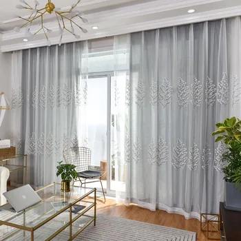 Sivo Bele Zavese za dnevno sobo, Vezenih razkošno zavese za kuhinjo, spalnica preprost til odklon za okna X-WP067 *30