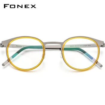 FONEX Acetat Zlitine Očala Moški Ženske Letnik Okrogle Očala Okvir Kratkovidnost Optičnih Slik Recept Brezvijačno Očala 98625