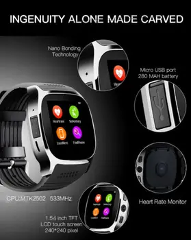T8M Bluetooth Smart Pazi, Kamera Podpira Kartica SIM Klicne Pedometer Budilka 1.54 palčni zaslon IPS Smartwatch 3C07