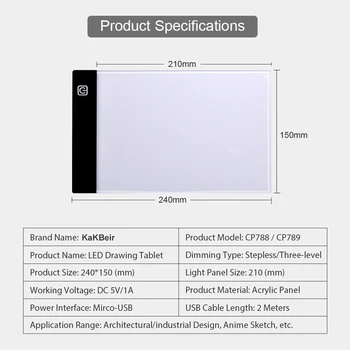KaKBeir A5 Digitalno Risanje Tablet LED Luči Polje Grafični Tablet Pad Sledenje Grafike Kopijo Odbor USB Slikarstvo Tabela Pisni obliki Igrač