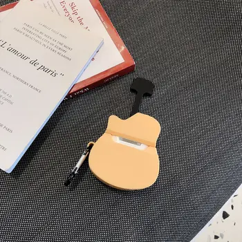 3D Kitara Slušalke Primeru za Airpods 1 2 Primera Srčkan Silikona, Risanka Earpods Cover za Apple Air Stroki 2 1 Primeru z Keychain
