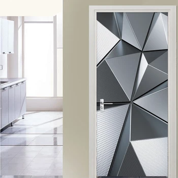 3D Vrata Freske Ozadje Sodobne Geometrijske Imitacija Kovine Teksturo Vrata Nalepke PVC Samolepilne Nepremočljiva Vrata Plakat 3D Nalepke