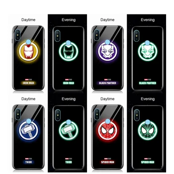 Za Xiaomi Redmi 6 Pro MI A2 Lite Svetlobna Marvel Maščevalec Superheroj Logotip Sijajni Primeru Spiderman Ironman Stekla Nazaj Kritje Ohišje