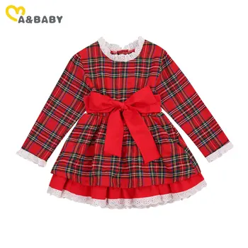 Ma&Baby 1-5Y Božič Malčka Otrok Baby Girl Oblačenja Čipke Lok Rdeče Kariran Dolg Rokav Tutu Stranke Obleke Za Dekle Božič Otrok Oblačila