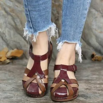 Nov Poletni 2020 ženskih Čevljev Iz Votlih Velcro Velik Klin Pete Barvno Ujemanje Oblikovalec Sandali Vode Čevlji za Ženske Sandali