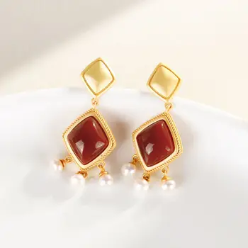 Newsilver vdelan naravno rdeča agate biser uhani nišo izdelave visoko-kakovostni razred svetlobno razkošje palace slog ženske blagovne znamke nakit