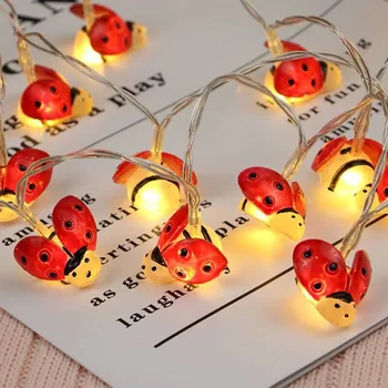 1,5 m 10leds 2m 20eds Baterija Upravlja Ladybug LED Niz Luči na Prostem Nepremočljiva Vrtne Ograje Teras Božič Festival Svetlobe