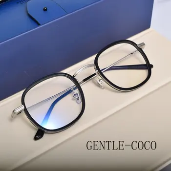 Korejska Znamka, Design COCO Ženske Moški Retro Moda Kvadratnih Očala Dvojno Nos Most Kovinski Acetatni Okvir za Očala z ohišjem