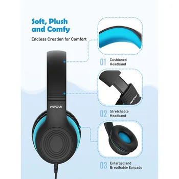 Mpow CH6S Žične Slušalke Za Otroke Z Mikrofonom Max 85dB Hrana Razred Materiala Skozi Uho Otroci Slušalke Za iPad, Kindle Telefoni