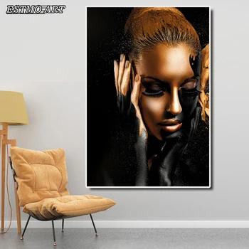 Dekorativne Slike, Plakate Stenska Slika Skandinavskih Afriške Umetnosti Črna in Zlata Ženska Platno Slikarstvo Sliko za dnevno Sobo