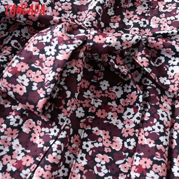 Tangada 2021 Moda za Ženske Tiskanja Cvetovi Ruffles Obleko z Dolgimi Rokavi Urad Ženske Midi Obleko S Poševnico ME7