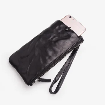 AETOO Moške ročno retro dolgo denarnice, vodja usnje priložnostne kartice vrečko, trending torbici, ženske mobilni telefon vrečko