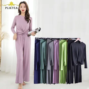 Jeseni leta 2020 2 Delni Set Svoboden Dolg Rokav Domov Oblačila za Ženske Nosijo Hlače Homewear Plus Velikost Priložnostne Ženske Pižame Atoff Doma