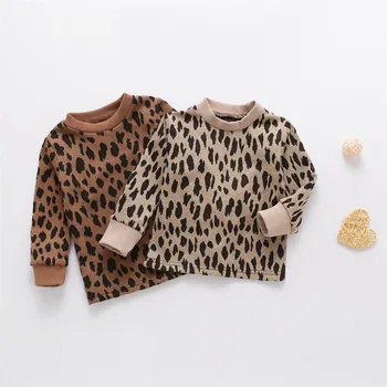 2020 0-5Y Priložnostne Malčke Baby Boy Girl Leopard Majica Vrh Jeseni Novo Elastične manšete privijte Dolgimi Rokavi, Puloverji Outwear