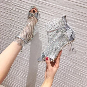 Spomladi leta 2020 nove Luksuzne Bling Nosorogovo Ženske kul čevlji očesa kristalno pete Roman sandali z odprtimi prsti Visoke Pete Sandala Ženske