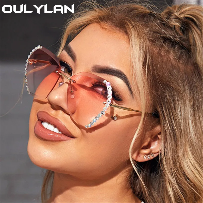 Oulylan 2021 Vintage Moda Prevelik Rimless Sončna Očala Ženske Znana Luksuzna Znamka, Design Diamond Kvadratnih Sončna Očala Femael