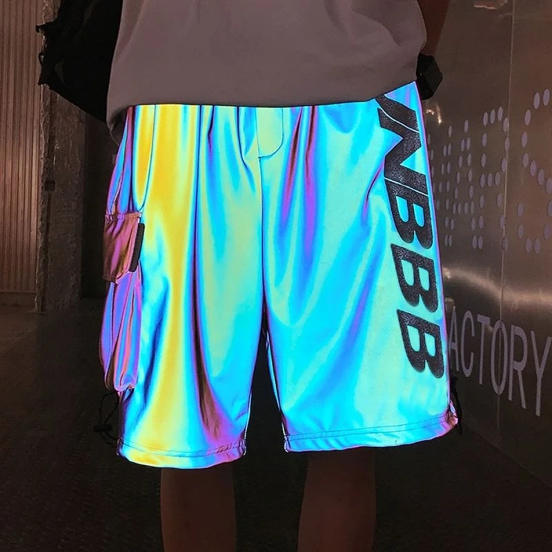 športne hlače moški ins laser reflektivni plima blagovne znamke svoboden naravnost Harajuku slog priložnostne različica svetlo orodje pet-točka hlače