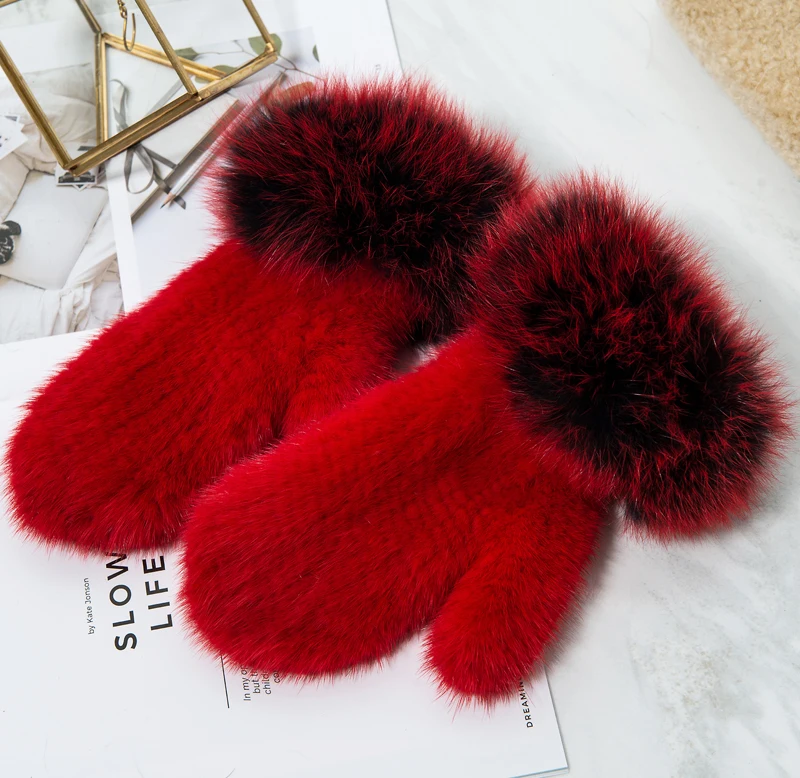 2020 FXFURS blagovna Znamka modnih Zimskih ženske rokavice resnično realno mink krzno rokavice pletene rokavice debel toplo krzno Rokavice & Palčniki