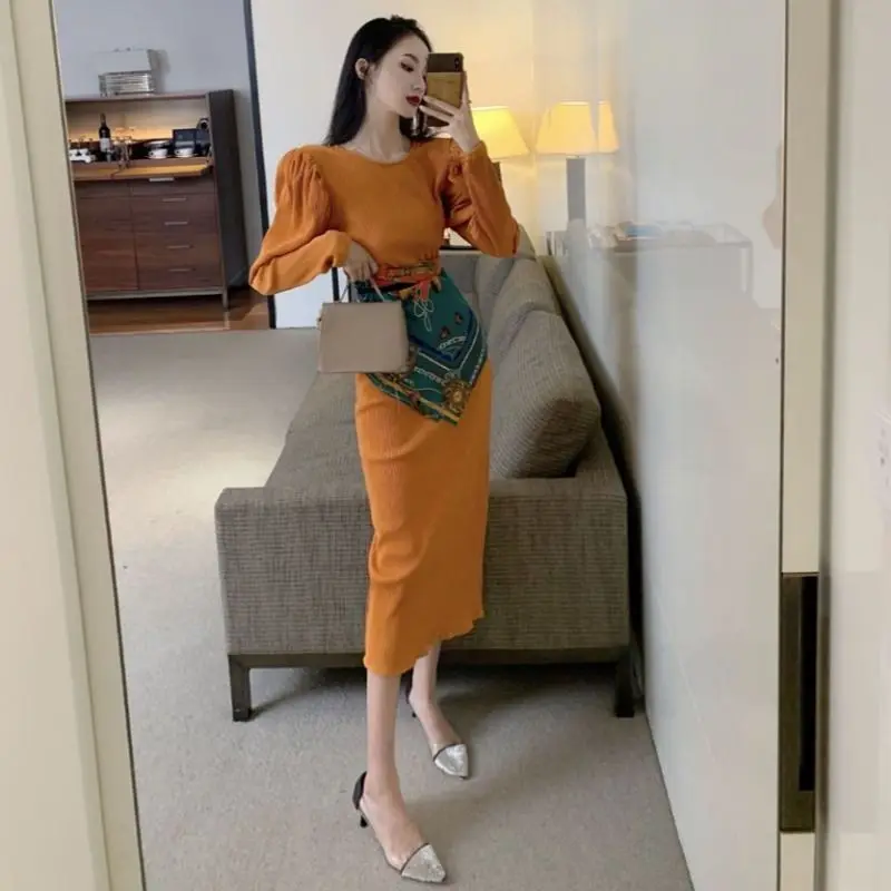 Vintage Oranžna japonska Obleka s Pasom tiskanja pozimi žamet Long-Line Split Pasu koren stil Oblačenja Žensk Vestidos povoj obleko
