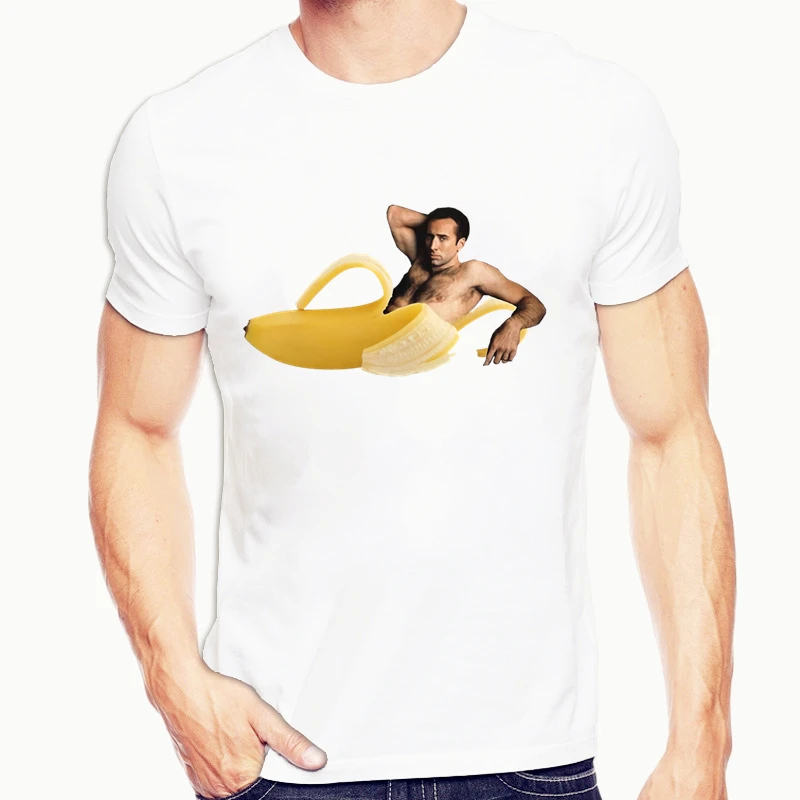 Moške Nicolas Cage V Banana T-shirt Poletje Smešno Hipster Tee T Majica Kratek Rokav Vrhovi Mens Bela Ustvarjalni Vrh Tee