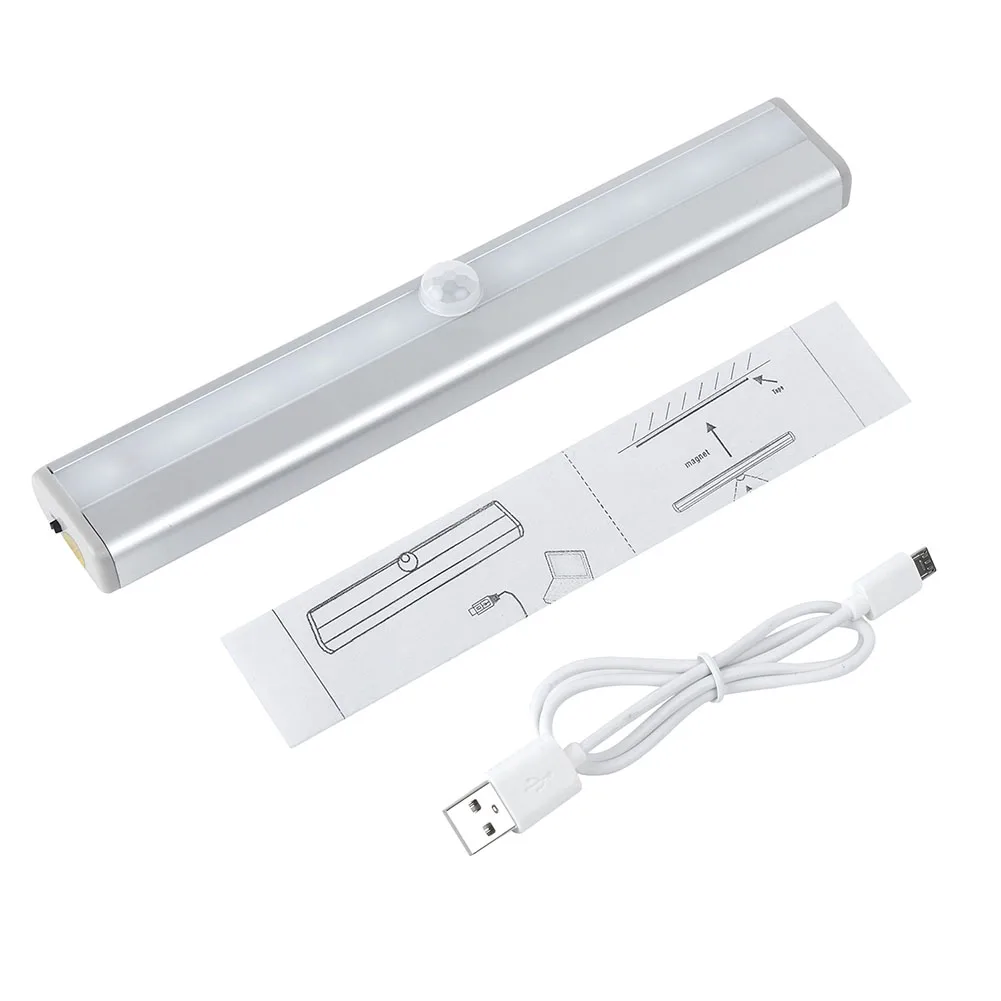 10*LED Senzor Gibanja Ponoči Lučka za Polnjenje USB Brezžični PIR Bar Luč za Garderoba Hodnik Naslonjač Omaro Pod Kabinet Svetilka