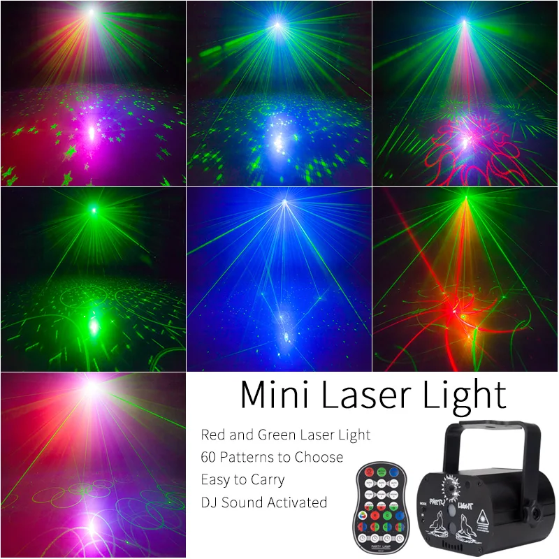 WUZSTAR Mini Disco Laser DJ Svetlobe 60 Vzorec Stranka LED Mešani Utripa Fazi Za Dekoracijo Poroke Toplo Ap