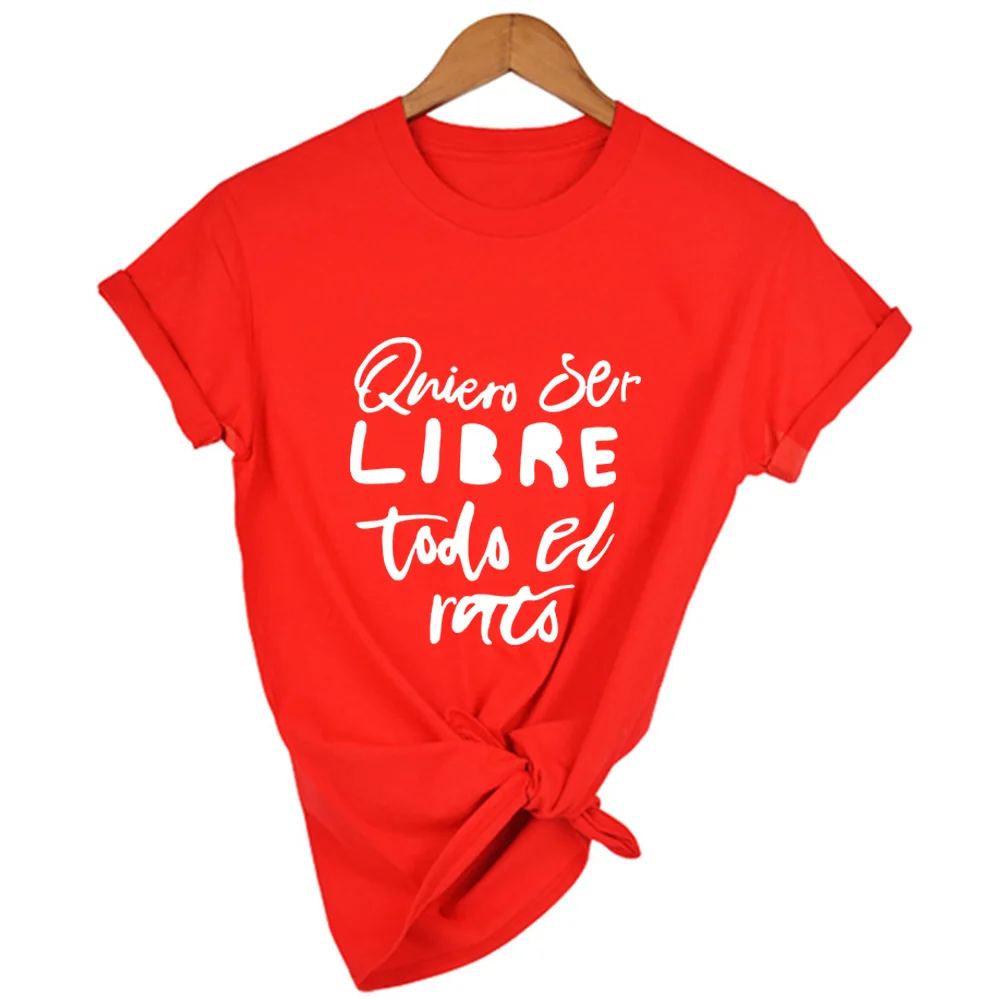 Želim Brezplačno Ves Čas Moda Harajuku Španski Pismo Tiskanja Tees Ženske Poletje Ulzzang T Shirt Ulične Vrhovi