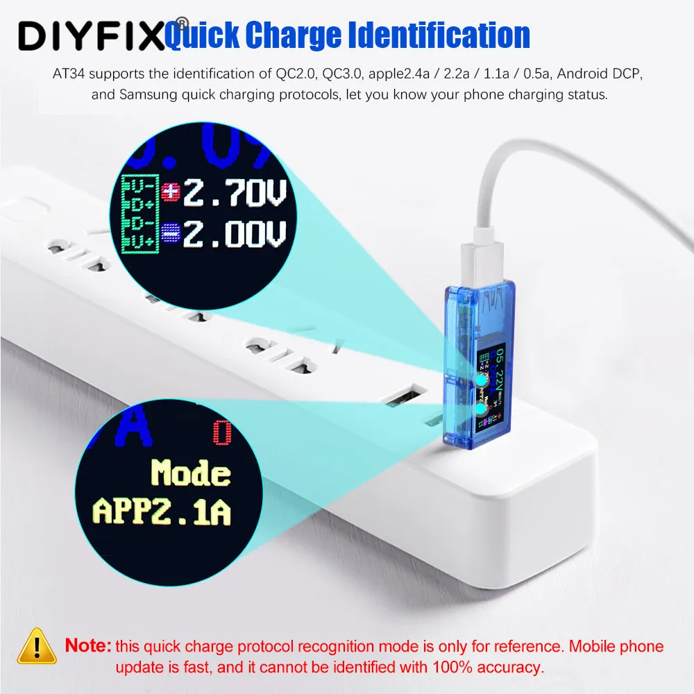 DIYFIX AT34 3.0 USB Tester IPS HD Barvni LCD-Zaslon, Voltmeter Ampermeter Napetost Tekoči Meter Multimeter Baterija Polnjenje Moči Banke