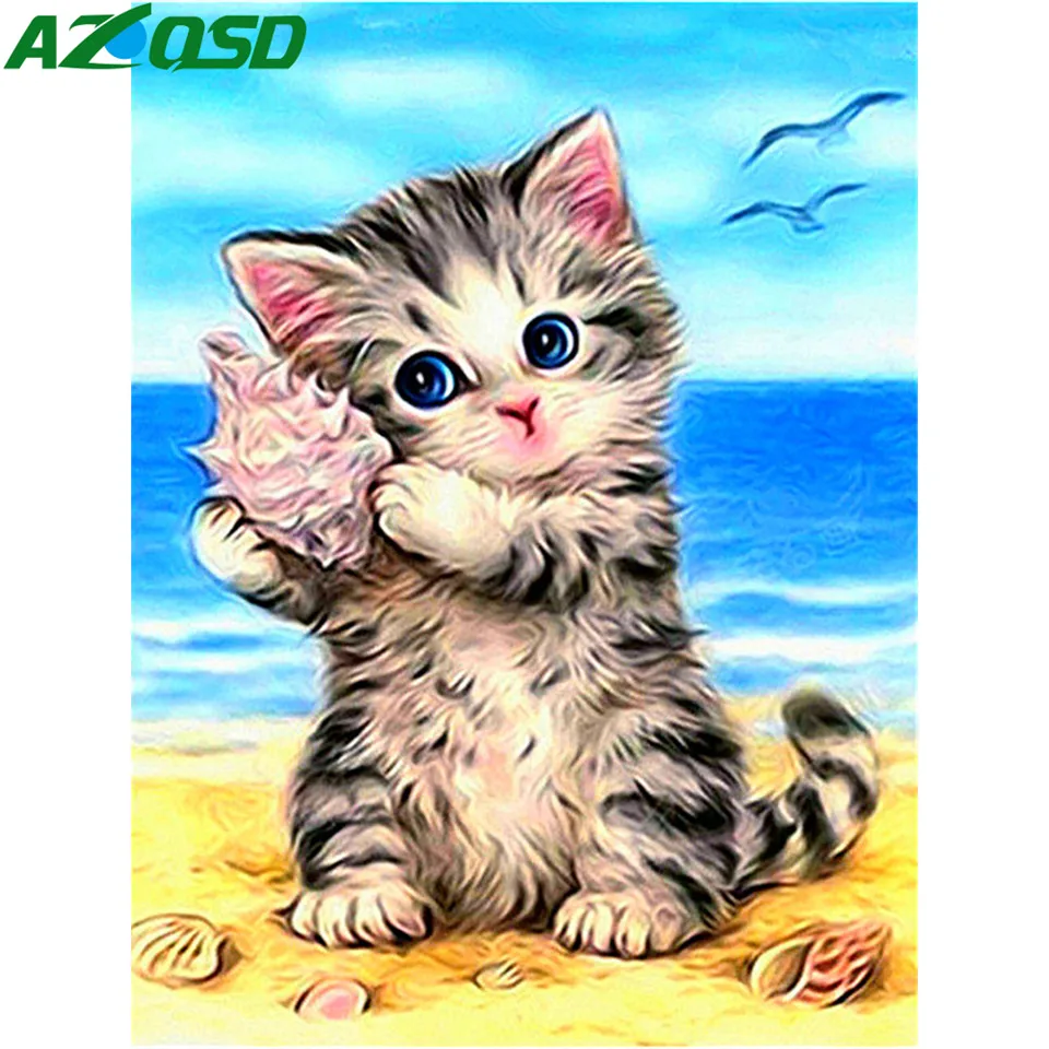 AZQSD Diamond Vezenje Žival Mačka Diamond Slikarstvo Navzkrižno Šiv Mozaik Morju Ročno Doma Dekor Sliko Okrasnih Wall Art