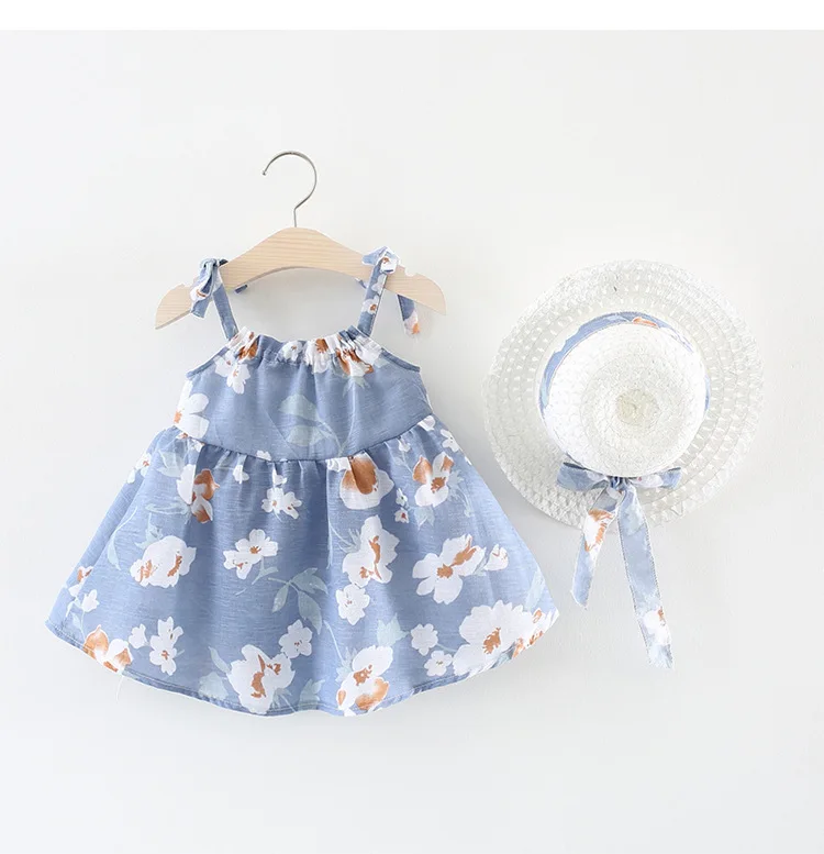 2020 Moda Baby girl oblačenja bombaž o-vratu redno Baby Toddler Otroci Dekle brez Rokavov Trak Dot Tiskanja Lok Princesa Obleke Klobuk