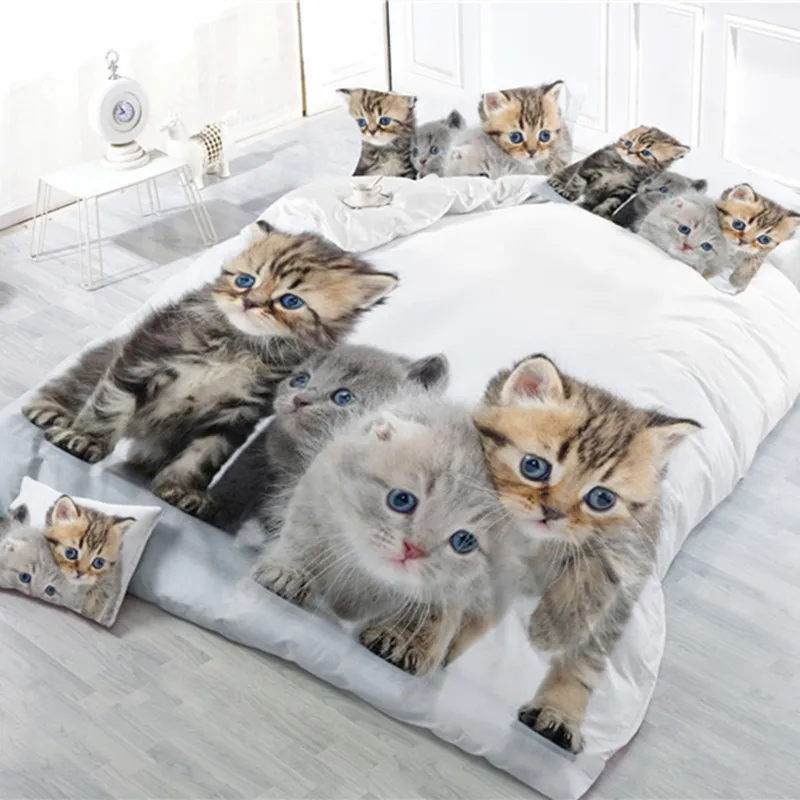 3D posteljnina določa mačka tiger tiskane 3d posteljno perilo je belo doma posteljnina padec ladijskega prometa darilo bedclothes 4pcs/set prevleke ravno list